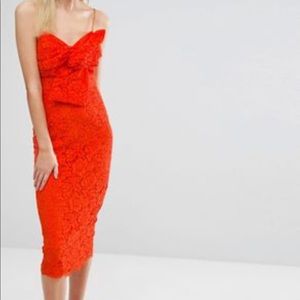 ASOS TALL Lace Cami Bow Front Midi Pencil Dress